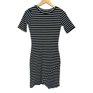 Iris Black and White Striped Asymmetrical Bodycon Dress